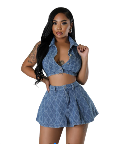 Slim Denim Skirt Set