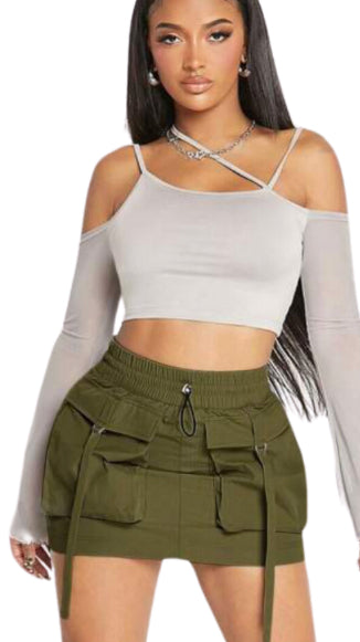 Olive Cargo Skirt