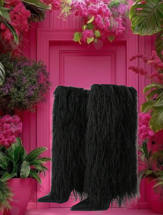 Black Fur Heel Boots