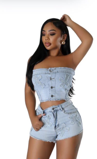 2pc Denim Short Set